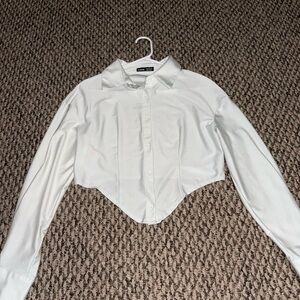 White Long Sleeve Button-Up Top